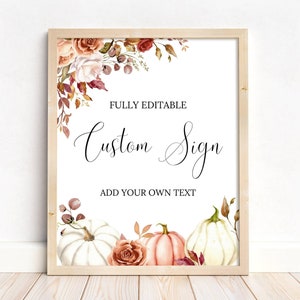 EDITABLE Little Pumpkin Baby Shower Decorations, Custom Sign Fall Autumn Baby Shower, Floral Pumpkin Baby Shower, Gender Neutral, Template