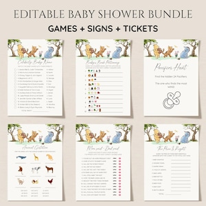 Lot de jeux de douche de bébé Winnie l&#39;ourson, lot de jeu d&#39;éclaboussures de bébé ourson vintage ourson, jeu de douche de bébé modifiable, imprimable, téléchargement immédiat