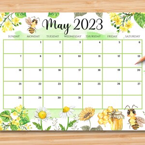 EDITABLE May 2023 Calendar Hello Spring With Cute Honey Bees - Etsy