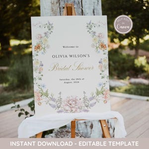 Wildflower Bridal Shower Welcome Sign, Love In Bloom, Editable Vintage Floral Bridal Shower Welcome Poster Old Romance Floral Wedding Shower
