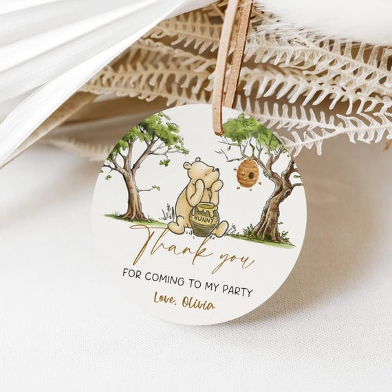 Classic Winnie the Pooh Favor Tag, Vintage Pooh Bear Thank You Tag