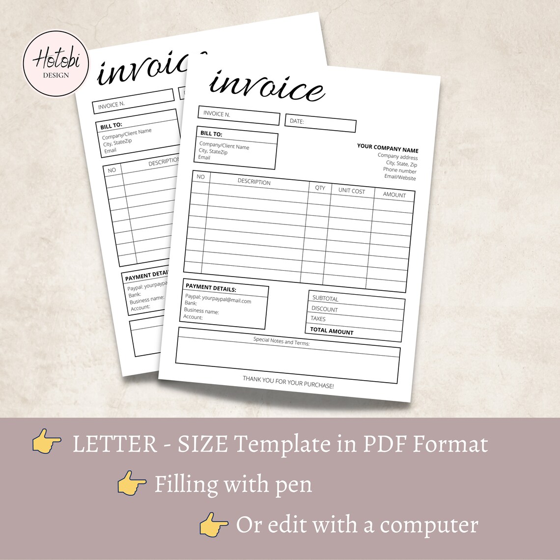 SIMPLE INVOICE TEMPLATE Custom Order Forms Editable - Etsy