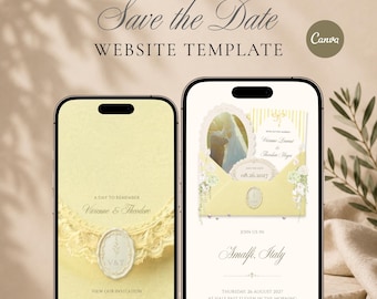 Butter Yellow Save the Date Website Template, Online RSVP Digital Wedding Invitation, Editable Canva Paperless Invite, Instant Download