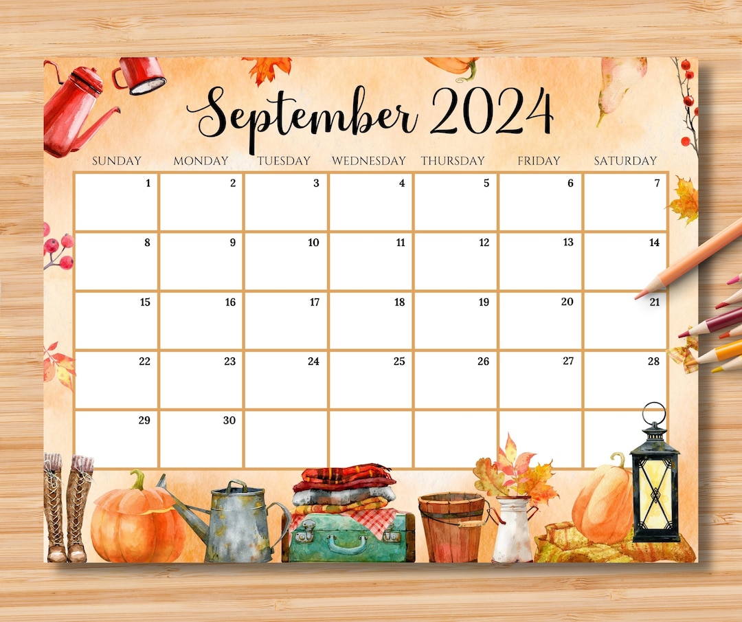 EDITABLE September 2024 Calendar, Beautiful & Cozy Fall Autumn