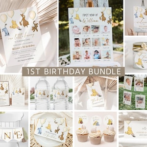 Classic Winnie the Pooh 1st Birthday Bundle, Vintage Pooh Birthday Decor, Pooh 1st Birthday Bundle, Girl & Boy First Birthday Gender Neutral