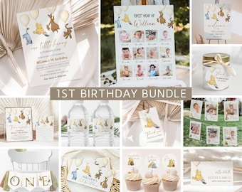 Classic Winnie the Pooh 1st Birthday Bundle, Vintage Pooh Birthday Decor, Pooh 1st Birthday Bundle, Girl & Boy First Birthday Gender Neutral