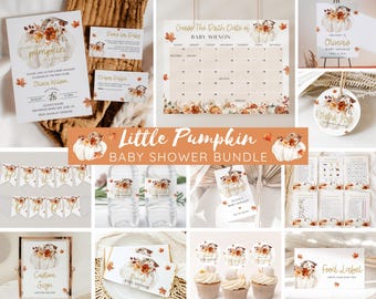 Kleines Kürbis-Babyparty-Bundle, Herbst-Babyparty-Einladung & Spiele, neutrales Geschlecht Herbst Baby Sprinkle, bearbeitbare Canva-Vorlage