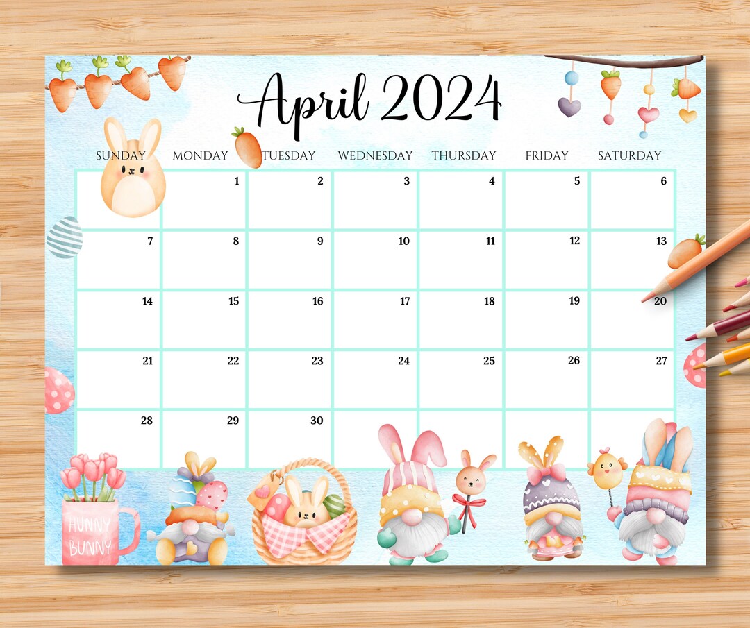EDITABLE April 2024 Calendar Happy Easter Day With Cute Etsy