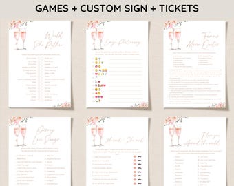 Petals and Prosecco Bridal Shower Game Bundle, Game Package for Bridal Shower, Blush Pink Floral Wedding Shower Games, Printable, Editable