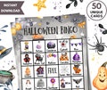 Printable Halloween Bingo, 50 Unique Bingo Cards with Label, Halloween Activity for Kids Teens Adults, Halloween Party Family Classroom Game
