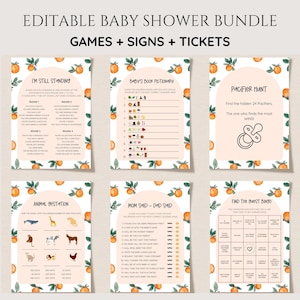 Little Cutie Baby Shower Game Bundle, Orange Citrus Baby Shower Game Package, Clementine Set, Gender Neutral, Editable Games, Printable