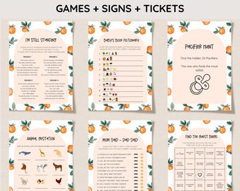 Little Cutie Baby Shower Game Bundle, Orange Citrus Baby Shower Game Package, Clementine Set, Gender Neutral, Editable Games, Printable