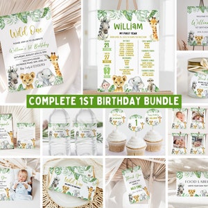 Wild One 1st Birthday Bundle, Safari Wild One Birthday Bundle, Wild One Invitation Bundle, Instant Download, Birthday Boy Milestone Welcome