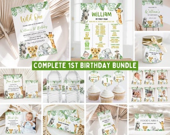 Wild One 1st Birthday Bundle, Safari Wild One Birthday Bundle, Wild One Invitation Bundle, Instant Download, Birthday Boy Milestone Welcome