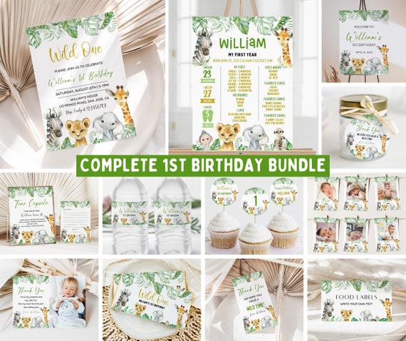 Wild One 1st Birthday Bundle, Safari Wild One Birthday Bundle, Wild One Invitation Bundle, Instant Download, Birthday Boy Milestone Welcome