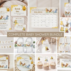 Classic Winnie the Pooh Baby Shower Invitation Bundle, Winnie the Pooh Baby Shower Bundle, Little Hunny Invites, Games Welcome Sign Editable