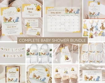 Winnie the Pooh Baby Shower Bundle, Little Hunny Is on the Way Invitation & Games, Vintage Pooh Bear Party Decor, Editable Canva Template