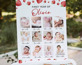 Strawberry Birthday Photo Poster, Berry Poster Template, Berry 1st Birthday Picture, Berry Birthday Decorations, Girl Birthday, EDITABLE