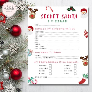 Secret Santa Fragebogen zum Ausdrucken, Secret Santa Form Secret Santa für die Arbeit Secret Santa druckbare Secret Santa Wunschliste Sofortiger download