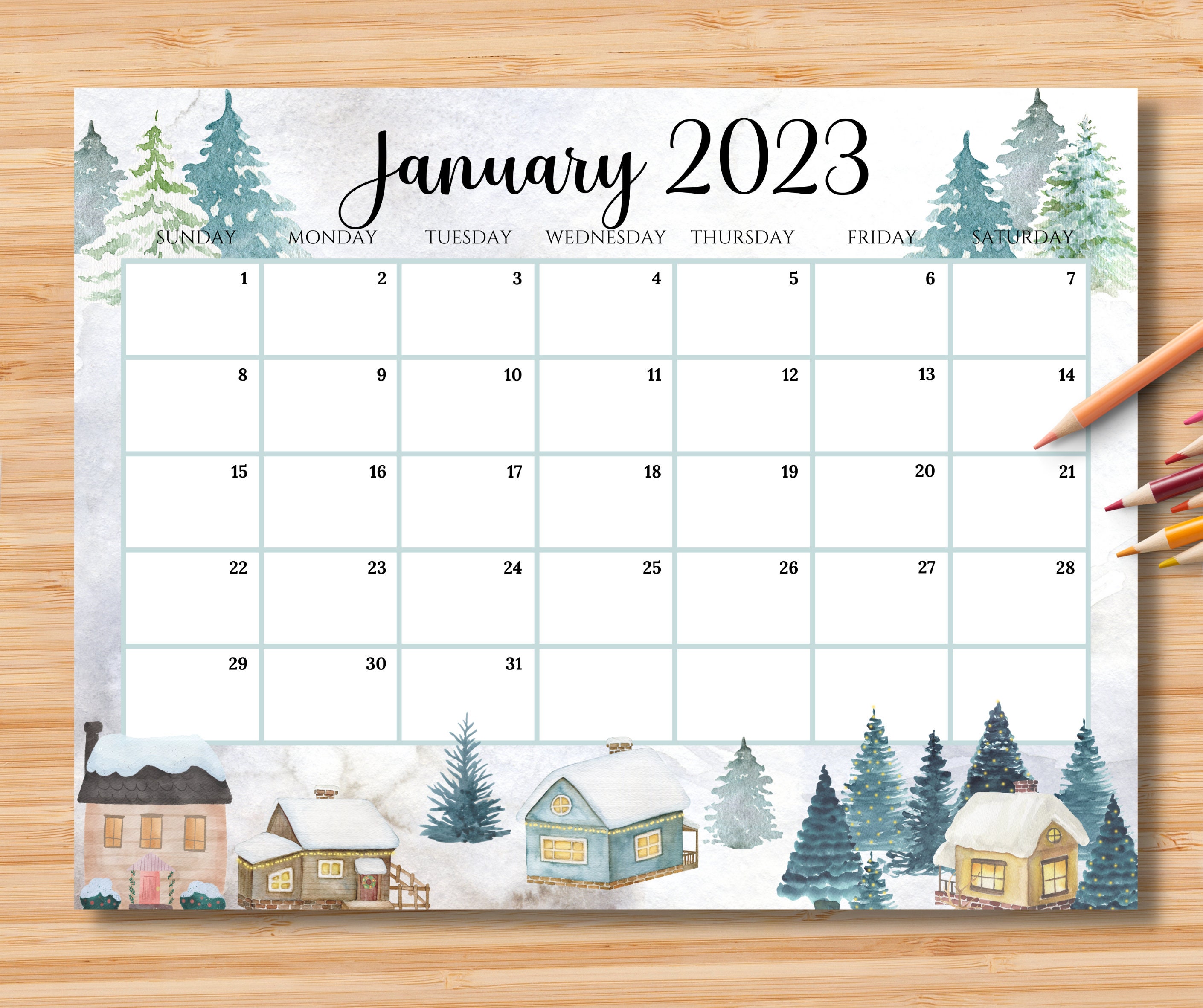 editable january 2023 calendar beautiful winter in a etsy new zealand