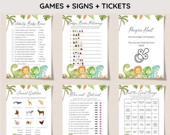 Dinosaur Baby Shower Game Bundle, Dinosaur Baby Shower Game Package, Dino Baby Shower, Gender Neutral, Editable Games, Instant Download