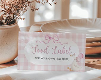 Silly Goose Place Card, Editable Pink Bow Goose Party Food Tag, Buffet Tent Card, Food Label, Table Name Card, Canva Template Download