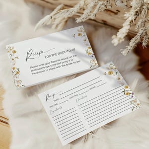 Bride to Bee Recipe Card Template, Editable Bee Wedding Shower Insert Cards, Bee Wildflower Summer Bridal Shower, Printable Instant Download