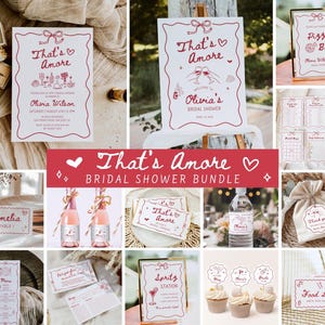 Paquete de despedida de soltera "That's Amore", invitación y juegos para despedida de soltera italiana, decoración de fiesta de compromiso dibujada a mano, plantilla editable de Canva