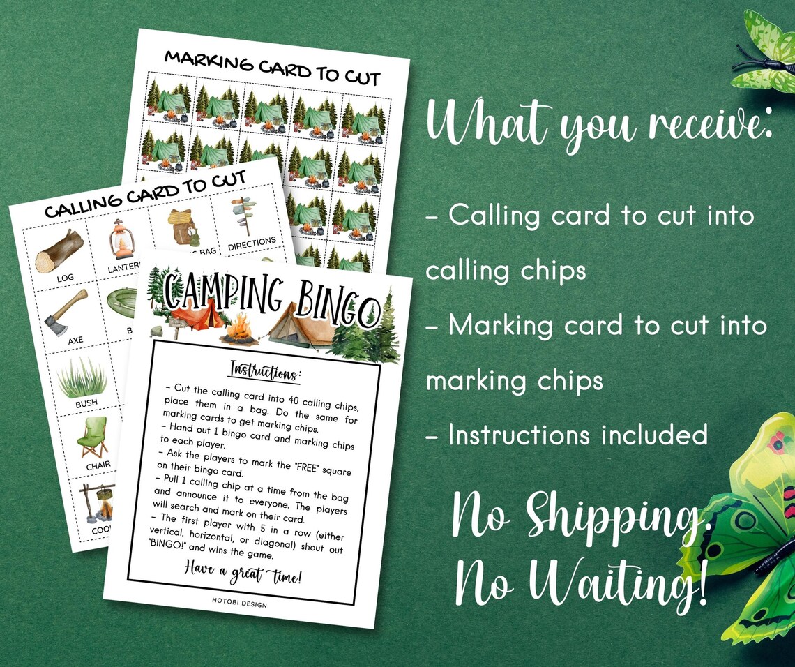 Printable Camping Bingo Game, 50 Unique Bingo Cards W/labels, Camping ...
