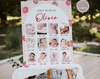 Berry Birthday Photo Poster, Strawberry Poster Template, Berry 1st Birthday Picture, Birthday Decor, Girl Birthday EDITABLE Instant Download
