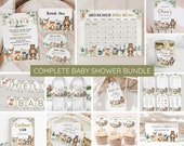 Woodland Baby Shower Bundle, Editable Woodland Animal Set, Baby Shower Invitation Game Pack, Woodland Animal Baby Shower, Gender Neutral