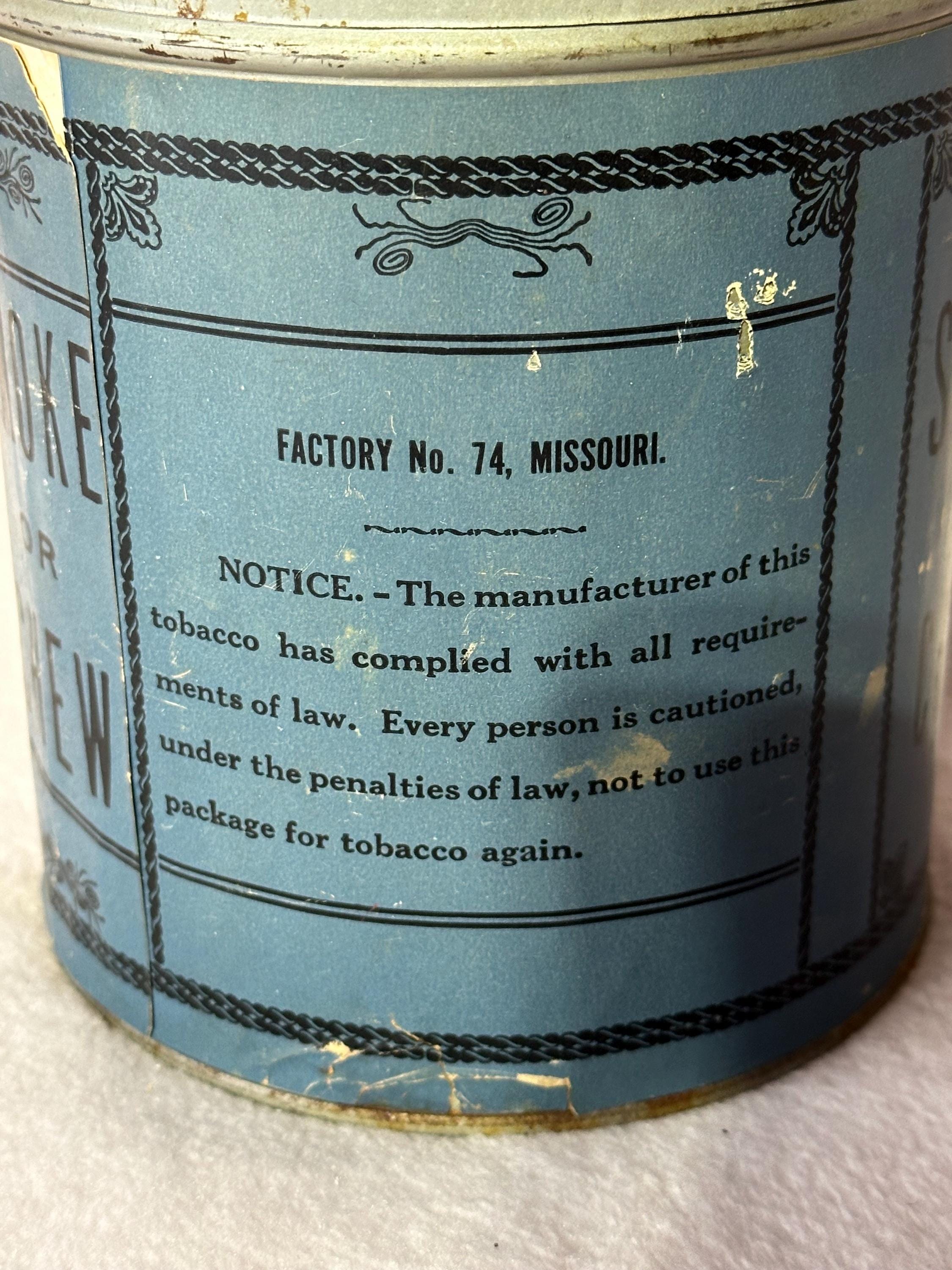 true blue tobacco Vintage TRUE BLUE TOBACCO Tin Empty Paper Label With Tax Stamp Beautiful  Inside