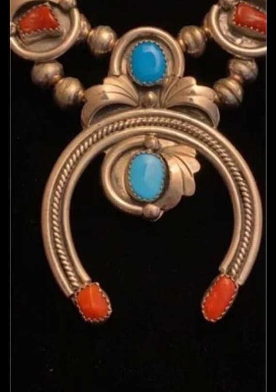 RBP Raymond Platero Sterling Silver Squash Blossom Turquoise & Coral Belt Buckle RAYMOND PLATERO RBP Signed Sterling Silver Coral Turquoise  main image 4