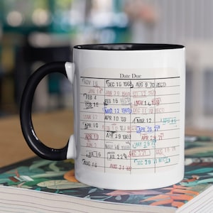 Alte Bibliothek Fälligkeitsdatum Karte Becher Buchclub Geschenk Premium Qualität Vintage Kaffeebecher