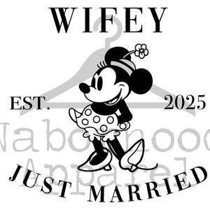 Just Married_Mr and Mrs_2025_Couples Tshirt Design_PNG Design_Sublimation_DTF_DTG_Mouse_Minnie_Mickey_His and Hers_Honeymoon Shirts