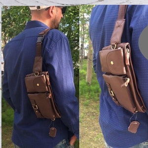 Sac homme, cuir authentique, sac de fronde, pochette homme, sac de taille de voyage, sac cigarette et vape