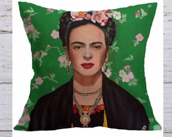 Mexican  Artist Pillow Decorative Cushion, Cover Only, Self Portrait, Mexican Painter Art, Pink pillow, Mexican Painter