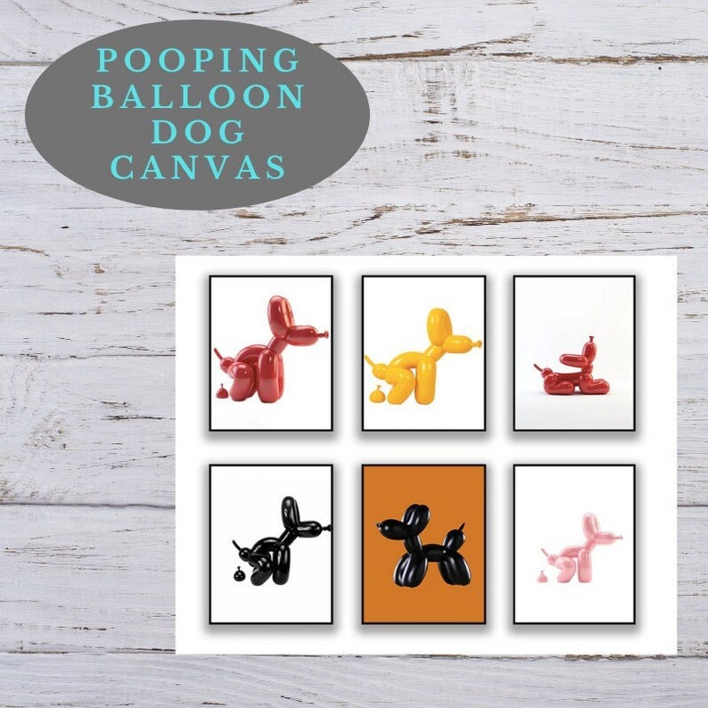 Colored Pooping Balloon Dog Canvas Wall Art Cartoon Prints Etsy