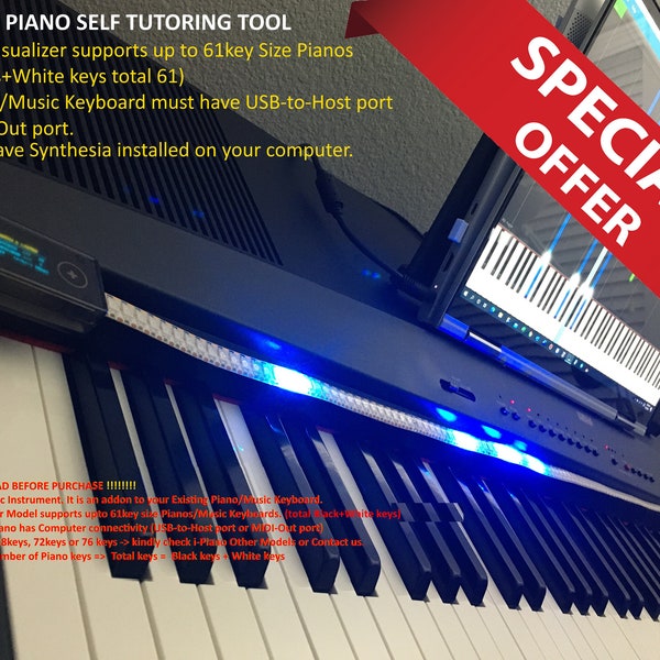 i-Piano LED Visualizer | Self-Tutor | Key-Lights | for Pianos/Music Keyboards upto 61Keys (Piano must have USB-to-Host or MIDI-Out)