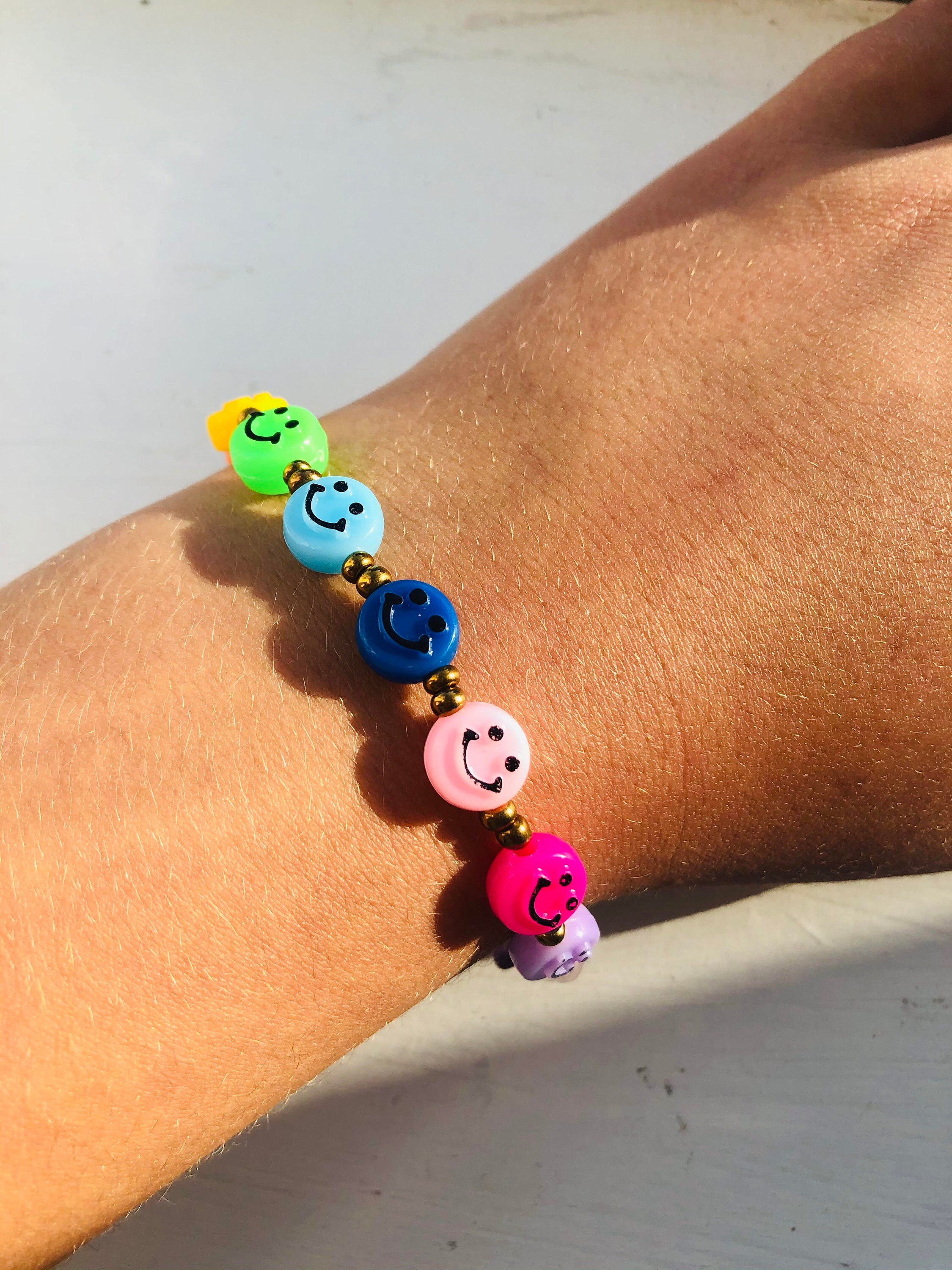 Rainbow bracelet beaded bracelet smiley face. Etsy