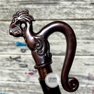 Hand Carved Dragon Walking Cane: Victorian Derby, Rosewood Trekking Stick