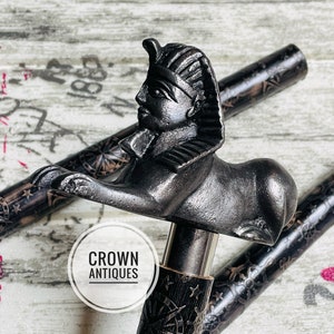Handcrafted Egyptian Sphinx Walking Cane Designer Carved Handle Wooden Derby Unisex Cosplay Stick image 7