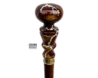 Hand Carved Rosewood Walking Cane: Victorian Derby Style