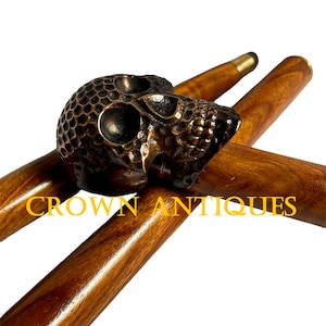 Unisex Skull Handle Walking Stick, Victorian Walking cane, Leather Carved Stick, Cosplay Prop Wooden Walking cane Walking Stick Gift