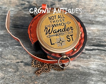 Personalized Brass Compass: Engraved Nautical Gift with Leather Case