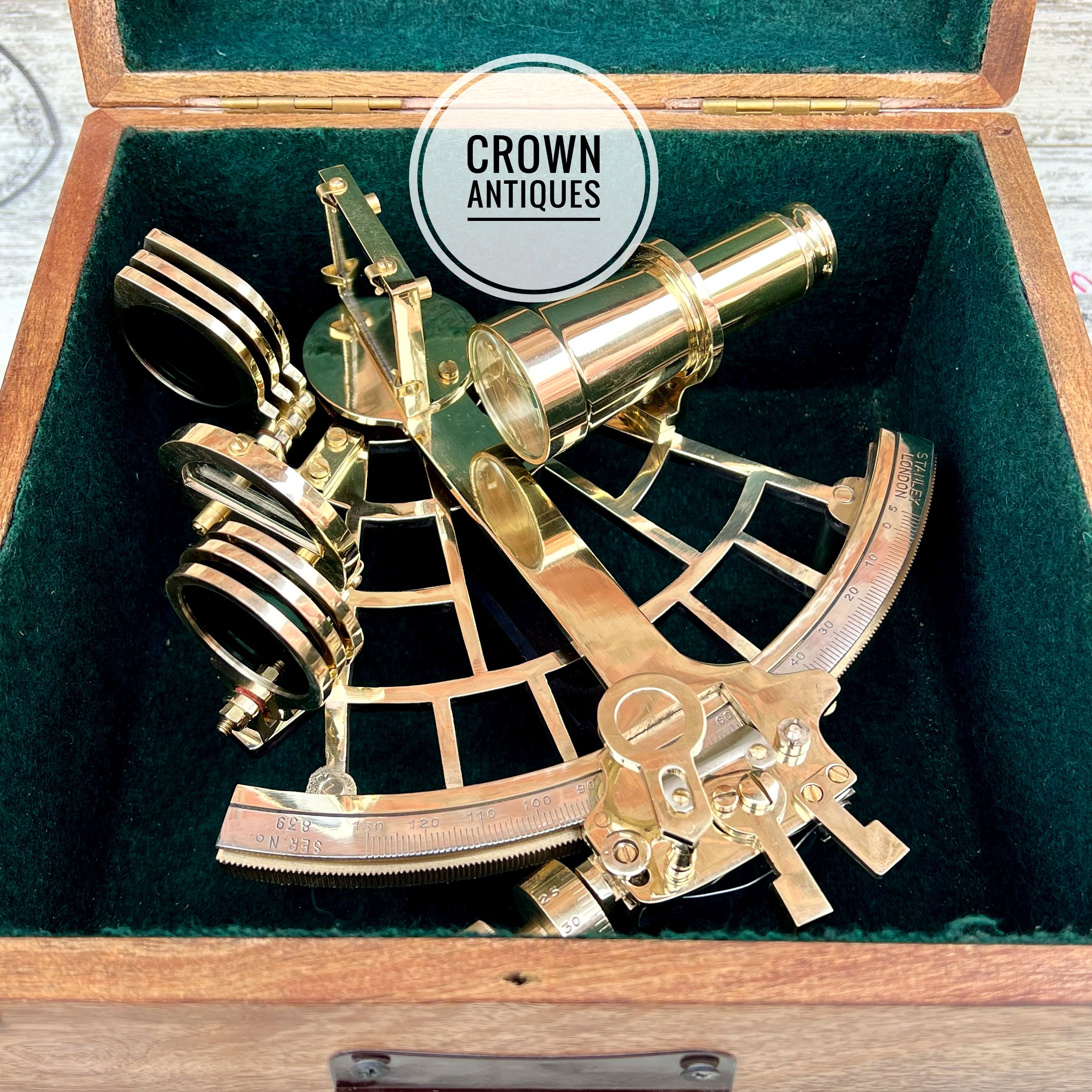 5 POUCES SEXTANT antique en laiton massif astrolabe marin fait à la