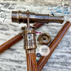 Telescope Handle Ultimate walking Companion stick, Premium Wooden Walking Stick, Unisex Victorian Cane, Nautical Gift Cane