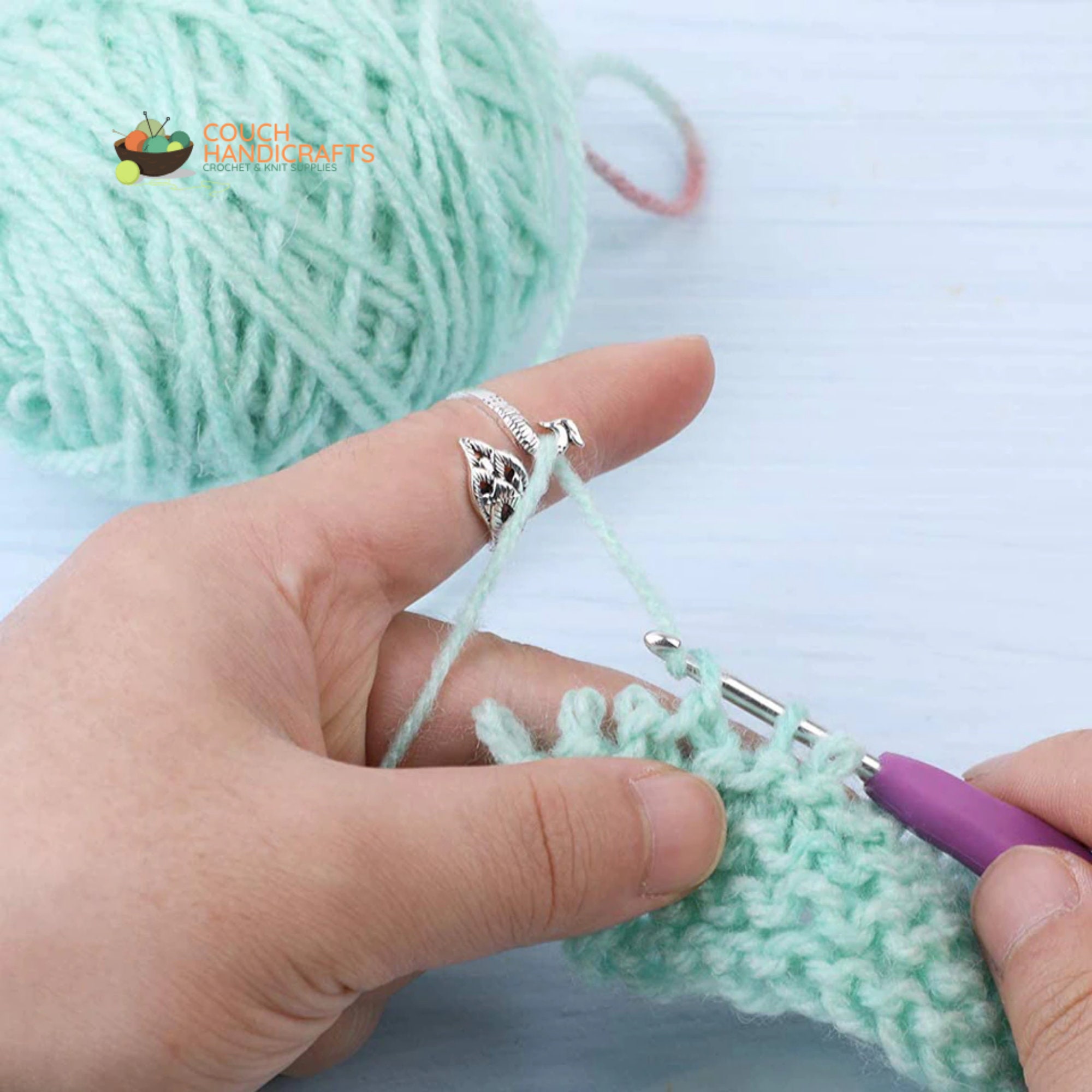 Sterling Silver Yarn Ring Fancy Peacock Adjustable Size Crochet