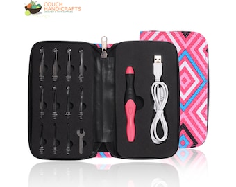 11 en 1 LED Light Crochet Hook Set avec Case Holder Pouch pour voyage, cadeau de crochet parfait