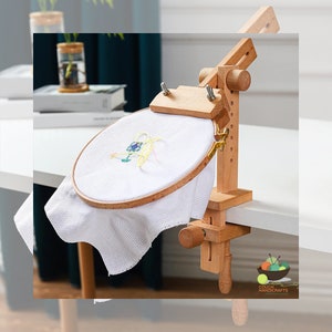 Beechwood Hand-Embroidery Hoop Stand and Holder Adjustable Wooden Tabletop Clamp